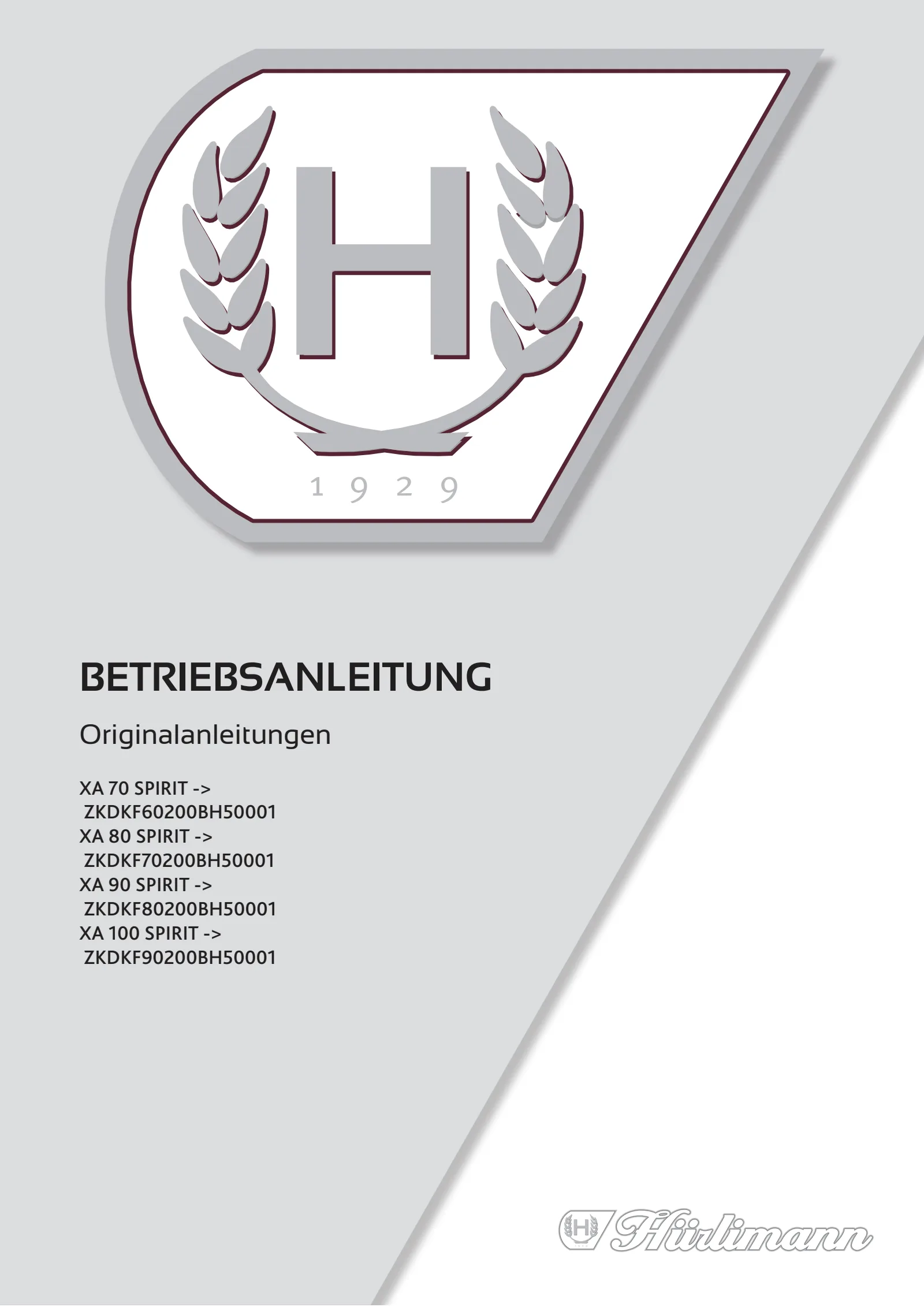 Betriebsanleitung: XA 70 SPIRIT → ZKDKF60200BH50001