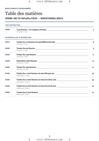 Maintenance programmée: SPARK 160 T4i HiProfile-CShift → WSXAT30200LL50010 – maintenance schedule sample