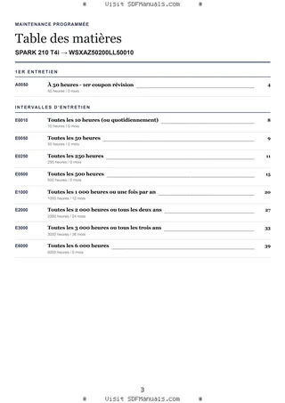 Maintenance programmée: SPARK 210 T4i → WSXAZ50200LL50010 – maintenance schedule sample