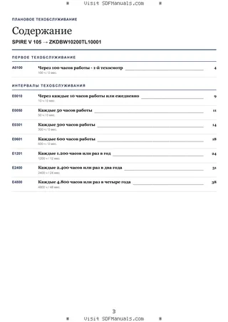 Плановое техобслуживание: SPIRE V 105 → ZKDBW10200TL10001 – maintenance schedule sample