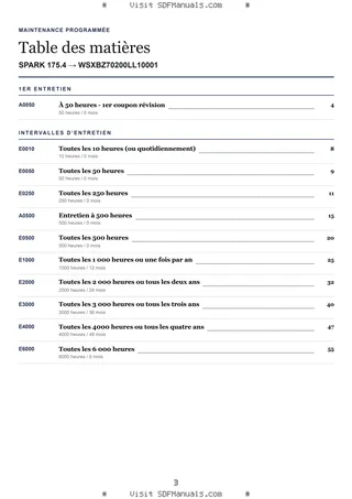 Maintenance programmée: SPARK 175.4 → WSXBZ70200LL10001 – maintenance schedule sample