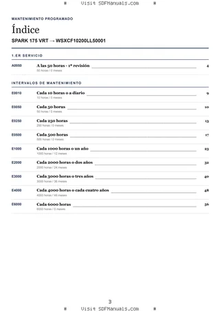 Mantenimiento programado: SPARK 175 VRT → WSXCF10200LL50001 – maintenance schedule sample