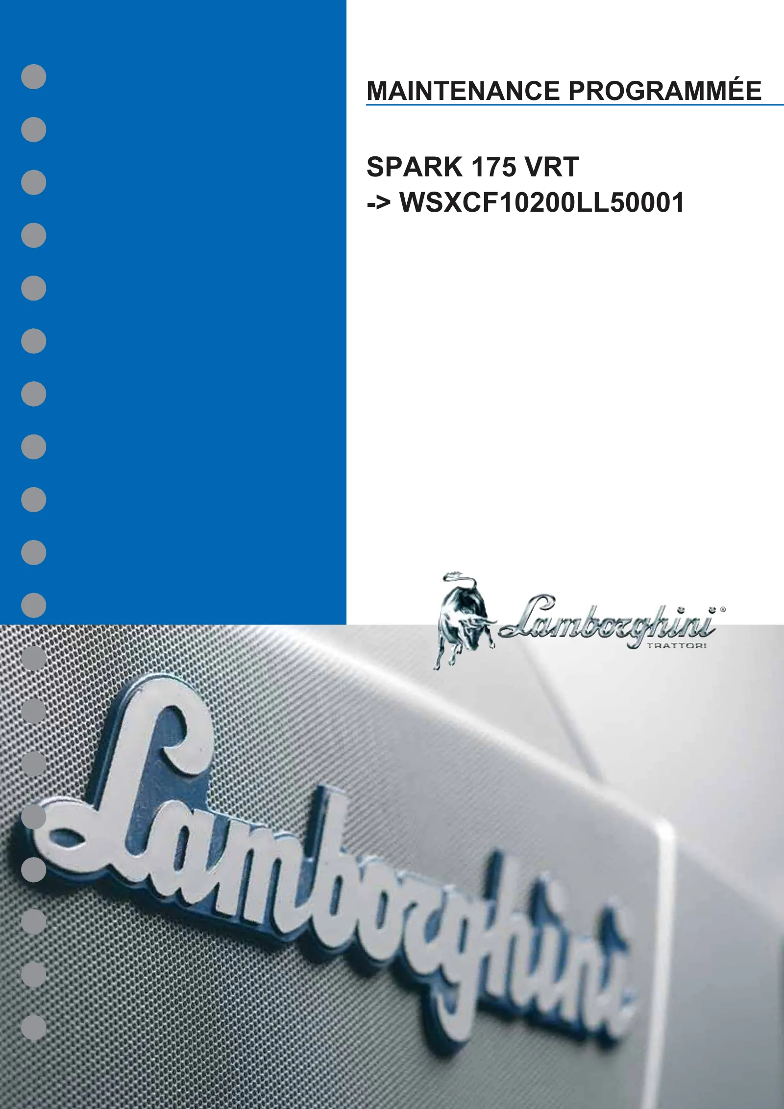 Maintenance programmée: SPARK 175 VRT → WSXCF10200LL50001 – maintenance schedule cover