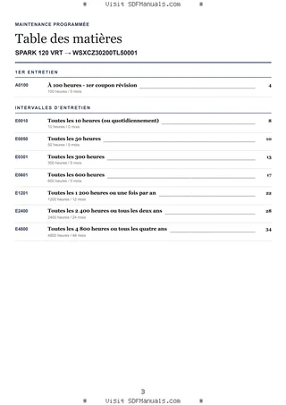 Maintenance programmée: SPARK 120 VRT → WSXCZ30200TL50001 – maintenance schedule sample
