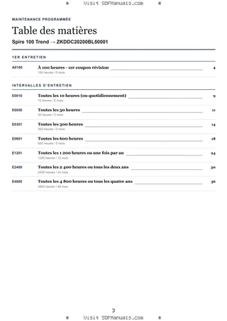 Maintenance programmée: Spire 100 Trend → ZKDDC20200BL50001 – maintenance schedule sample
