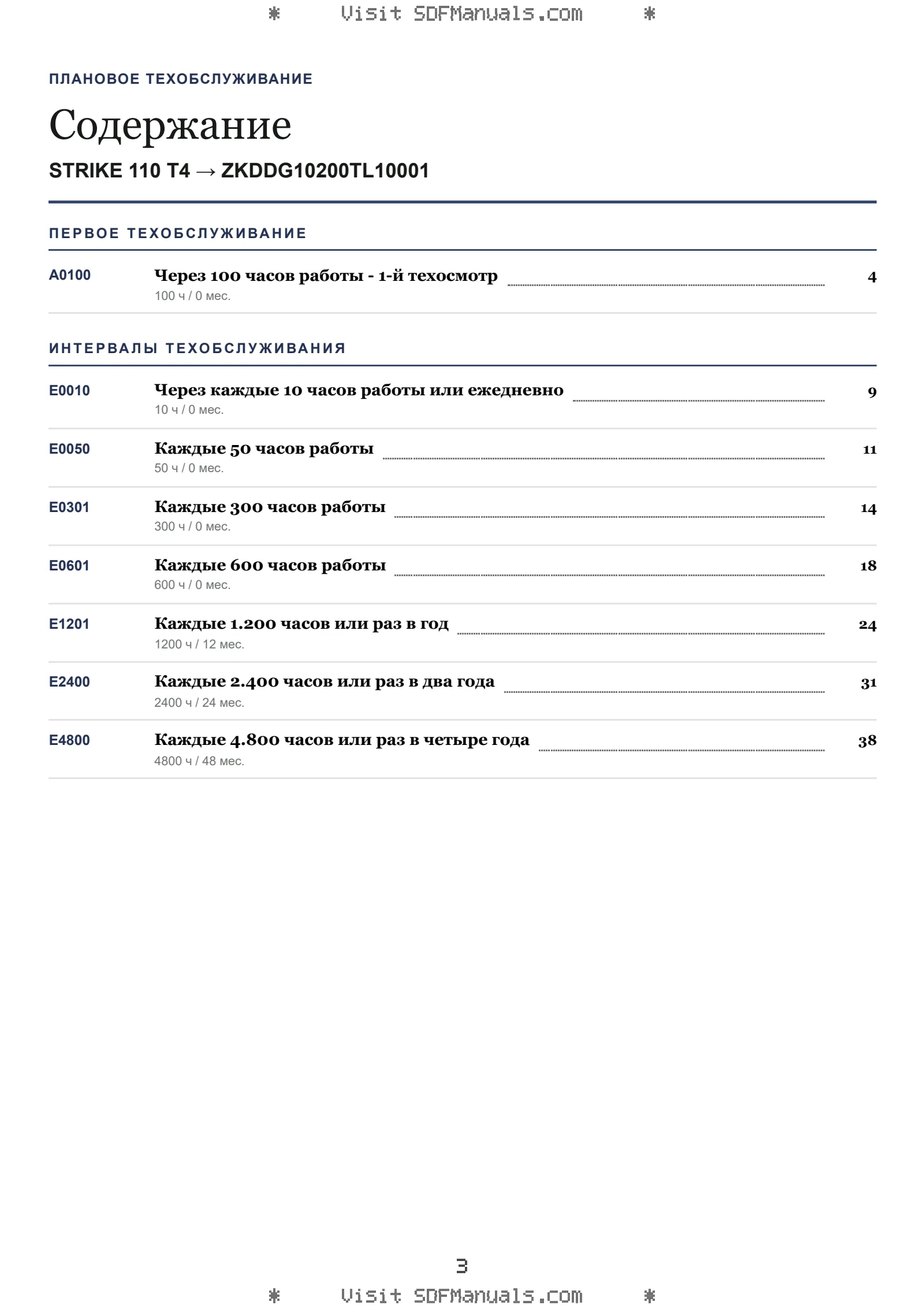 Плановое техобслуживание: STRIKE 110 T4 → ZKDDG10200TL10001 – maintenance schedule sample