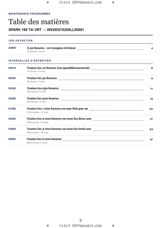Maintenance programmée: SPARK 190 T4i VRT → WSXDG70200LL50001 – maintenance schedule sample