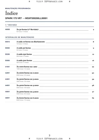 Manutenção programada: SPARK 175 VRT → WSXFS50200LL50001 – maintenance schedule sample