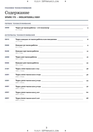 Плановое техобслуживание: SPARK 170 → WSXJN70200LL10001 – maintenance schedule sample