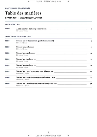 Maintenance programmée: SPARK 130 → WSXKB10200LL10001 – maintenance schedule sample