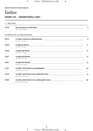 Manutenção programada: SPARK 130 → WSXKB10200LL10001 – maintenance schedule sample