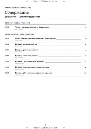 Плановое техобслуживание: SPIRE S 115 → ZKDKR90200TL50001 – maintenance schedule sample
