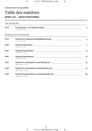 Maintenance programmée: SPIRE V 95 → ZKDKT70200TD50001 – maintenance schedule sample