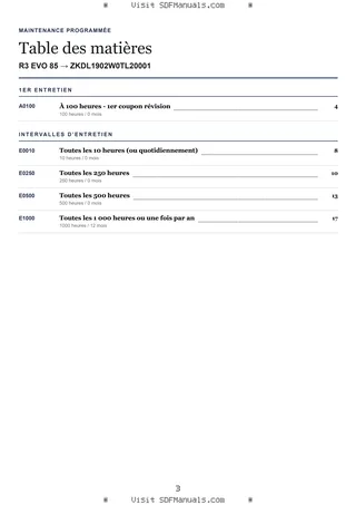 Maintenance programmée: R3 EVO 85 → ZKDL1902W0TL20001 – maintenance schedule sample