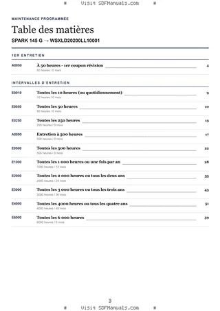 Maintenance programmée: SPARK 145 G → WSXLD20200LL10001 – maintenance schedule sample
