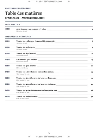 Maintenance programmée: SPARK 155 G → WSXRE20200LL10001 – maintenance schedule sample