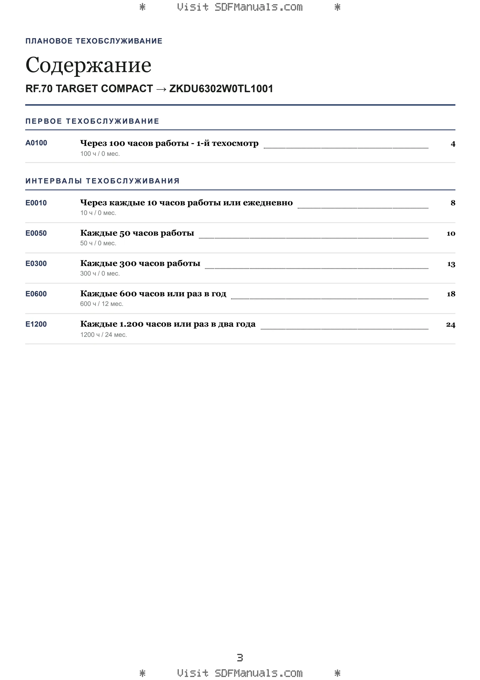 Плановое техобслуживание: RF.70 TARGET COMPACT → ZKDU6302W0TL1001 – maintenance schedule sample