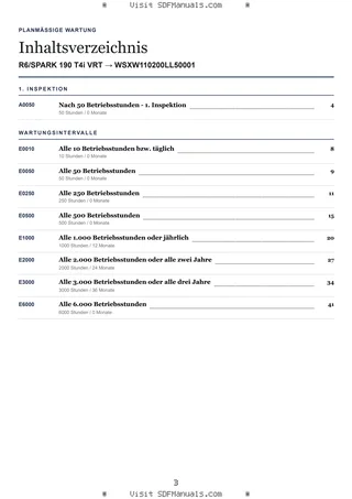Planmäßige Wartung: R6/SPARK 190 T4i VRT → WSXW110200LL50001 – maintenance schedule sample