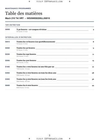 Maintenance programmée: Mach 210 T4i VRT → WSXW850200LL50010 – maintenance schedule sample