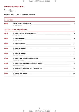 Manutenção programada: FORTIS 160 → WSXAS40200LS50010 – maintenance schedule sample