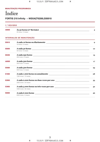 Manutenção programada: FORTIS 210 Infinity → WSXAZ70200LS50010 – maintenance schedule sample