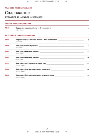 Плановое техобслуживание: EXPLORER 90 → ZKDBF10200TS20001 – maintenance schedule sample