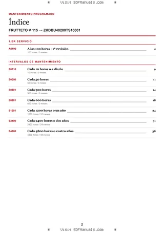 Mantenimiento programado: FRUTTETO V 115 → ZKDBU40200TS10001 – maintenance schedule sample