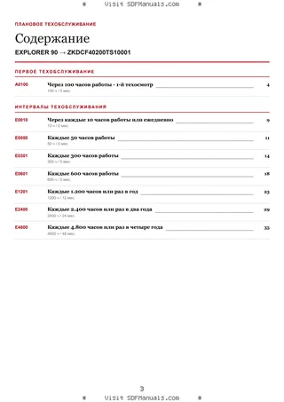 Плановое техобслуживание: EXPLORER 90 → ZKDCF40200TS10001 – maintenance schedule sample