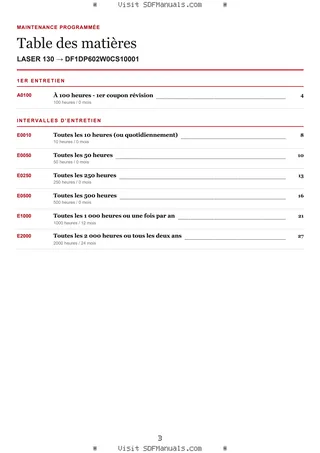 Maintenance programmée: LASER 130 → DF1DP602W0CS10001 – maintenance schedule sample