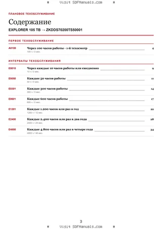 Плановое техобслуживание: EXPLORER 105 TB → ZKDDS70200TS50001 – maintenance schedule sample