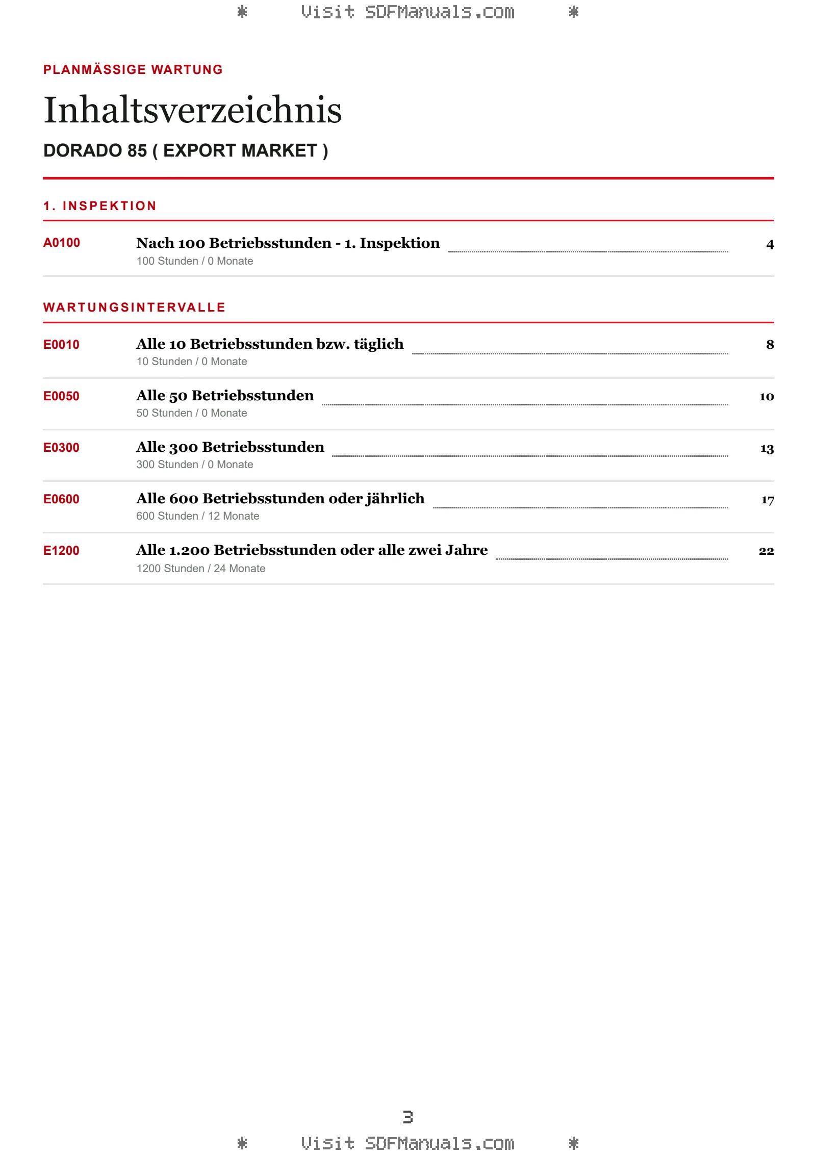 Planmäßige Wartung: DORADO 85 ( EXPORT MARKET ) – maintenance schedule sample