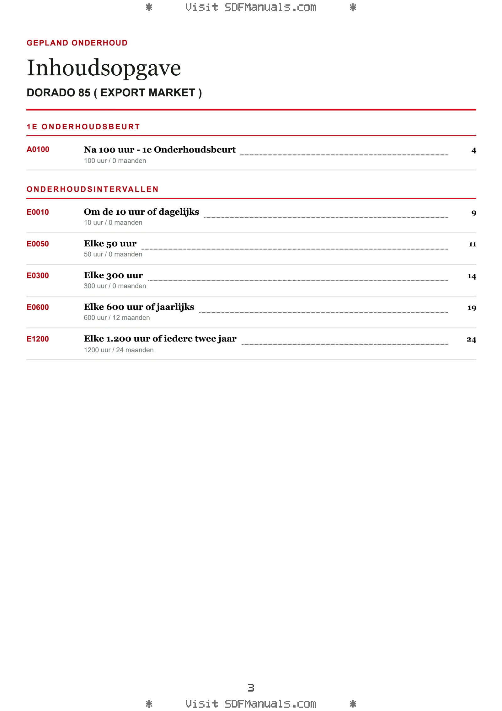 Gepland onderhoud: DORADO 85 ( EXPORT MARKET ) – maintenance schedule sample