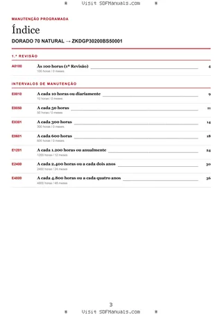 Manutenção programada: DORADO 70 NATURAL → ZKDGP30200BS50001 – maintenance schedule sample