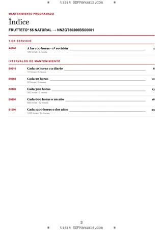 Mantenimiento programado: FRUTTETO³ 55 NATURAL → NNZGT50200BS00001 – maintenance schedule sample