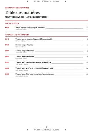 Maintenance programmée: FRUTTETO CVT 105 → ZKDHG10200TS50001 – maintenance schedule sample