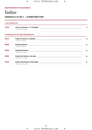 Mantenimiento programado: DORADO S 70 (20'') → S10N673WVT7001 – maintenance schedule sample