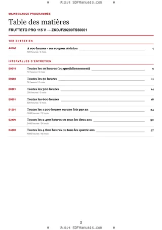 Maintenance programmée: FRUTTETO PRO 115 V → ZKDJF20200TS50001 – maintenance schedule sample