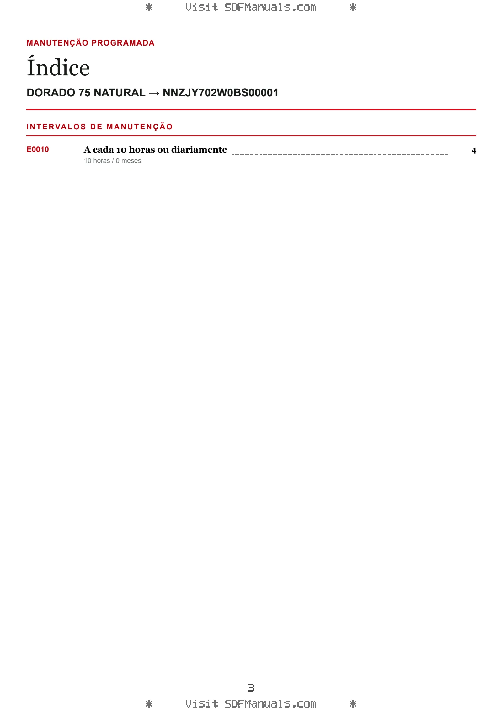 Manutenção programada: DORADO 75 NATURAL → NNZJY702W0BS00001 – maintenance schedule sample