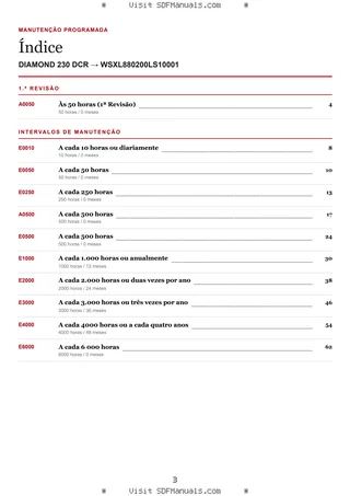 Manutenção programada: DIAMOND 230 DCR → WSXL880200LS10001 – maintenance schedule sample