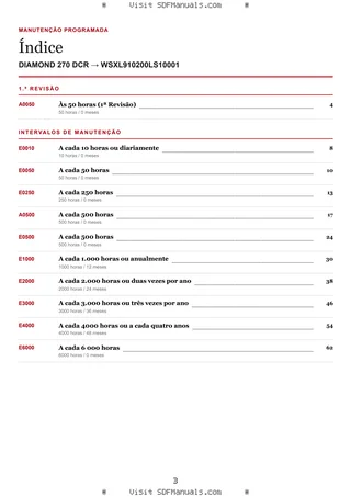Manutenção programada: DIAMOND 270 DCR → WSXL910200LS10001 – maintenance schedule sample