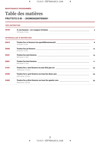 Maintenance programmée: FRUTTETO S 80 → ZKDMD50200TS50001 – maintenance schedule sample