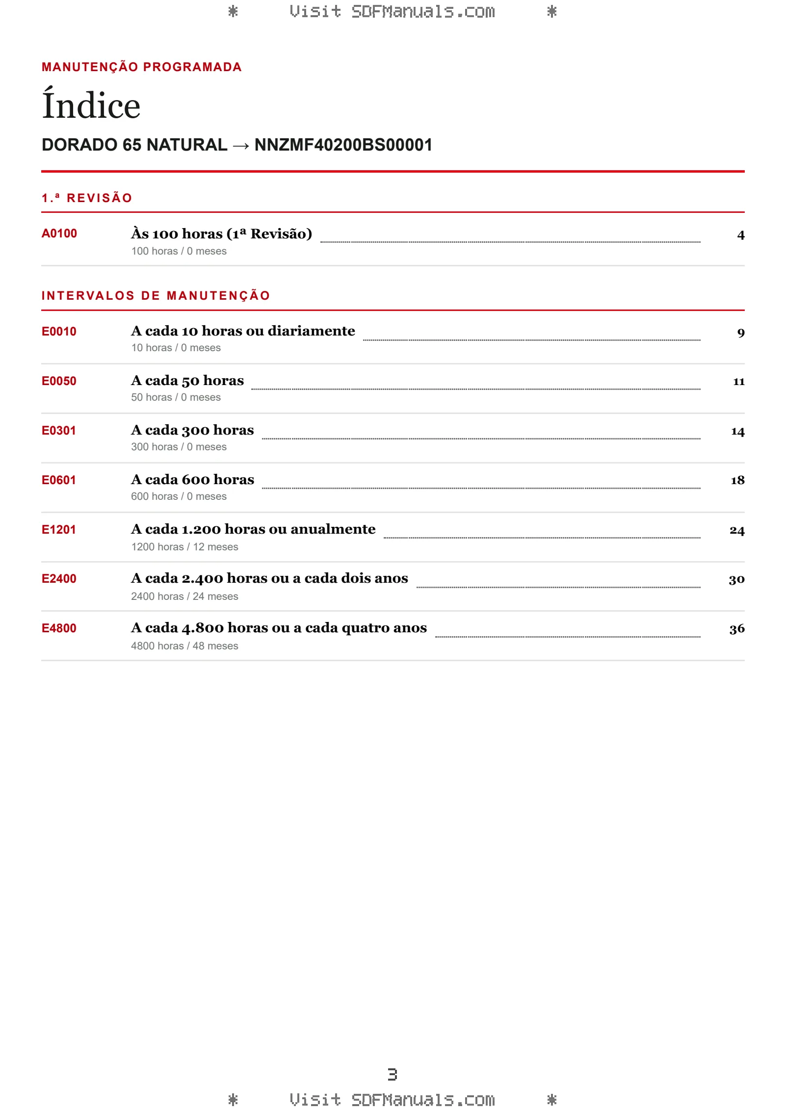 Manutenção programada: DORADO 65 NATURAL → NNZMF40200BS00001 – maintenance schedule sample