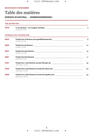 Maintenance programmée: DORADO 55 NATURAL → NNZMK002W0BS00001 – maintenance schedule sample