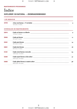Mantenimiento programado: EXPLORER 125 NATURAL → ZKDMS402W0BS50001 – maintenance schedule sample