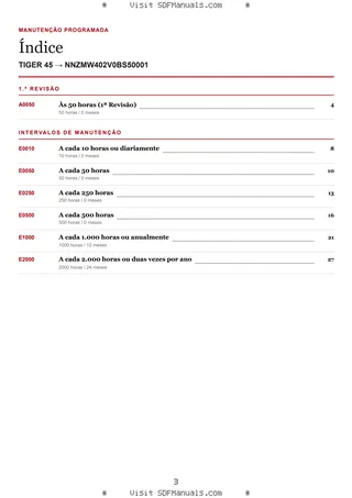 Manutenção programada: TIGER 45 → NNZMW402V0BS50001 – maintenance schedule sample