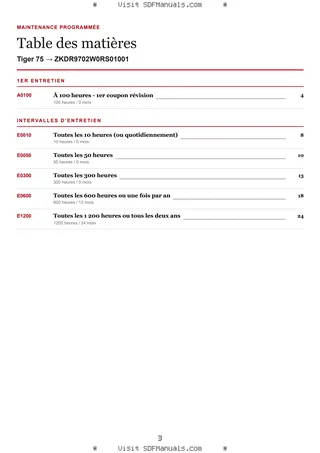 Maintenance programmée: Tiger 75 → ZKDR9702W0RS01001 – maintenance schedule sample