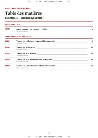 Maintenance programmée: SOLARIS 45 → ZKDS230XV0MS20001 – maintenance schedule sample