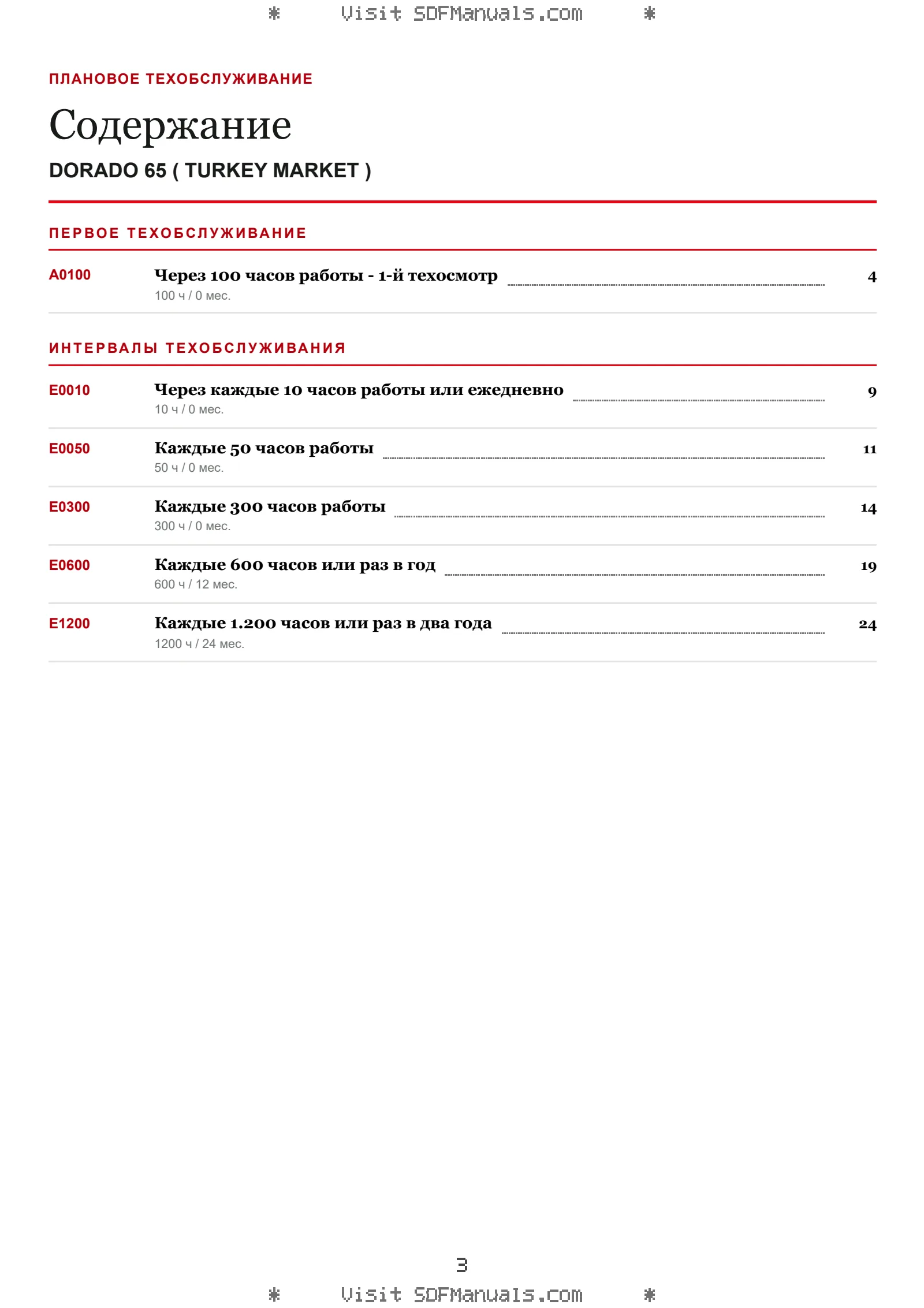 Плановое техобслуживание: DORADO 65 ( TURKEY MARKET ) – maintenance schedule sample