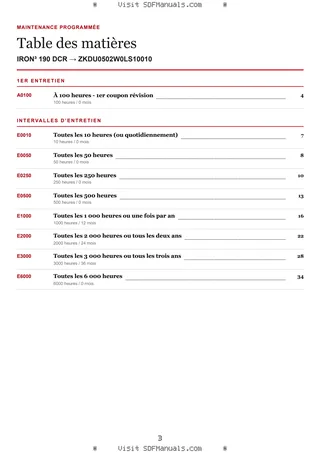 Maintenance programmée: IRON³ 190 DCR → ZKDU0502W0LS10010 – maintenance schedule sample