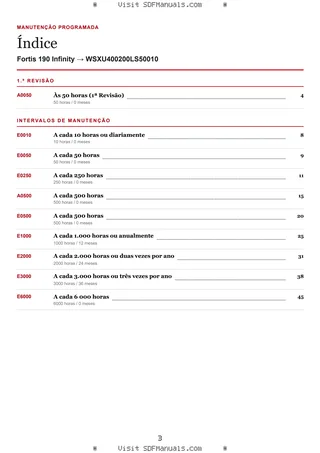 Manutenção programada: Fortis 190 Infinity → WSXU400200LS50010 – maintenance schedule sample